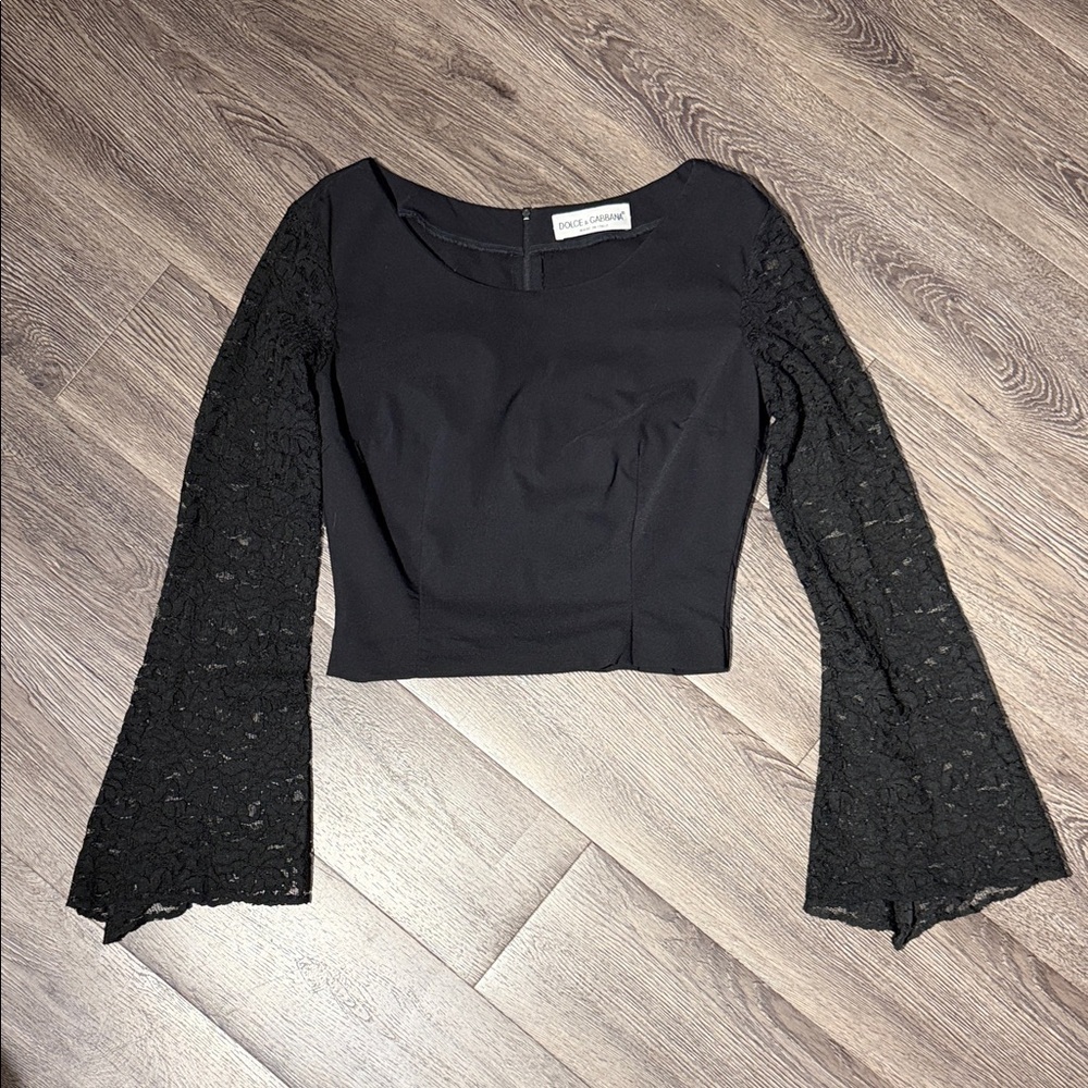 Vintage 90’s Dolce & Gabbana Black Lace Sleeve Top - Picture 12 of 12